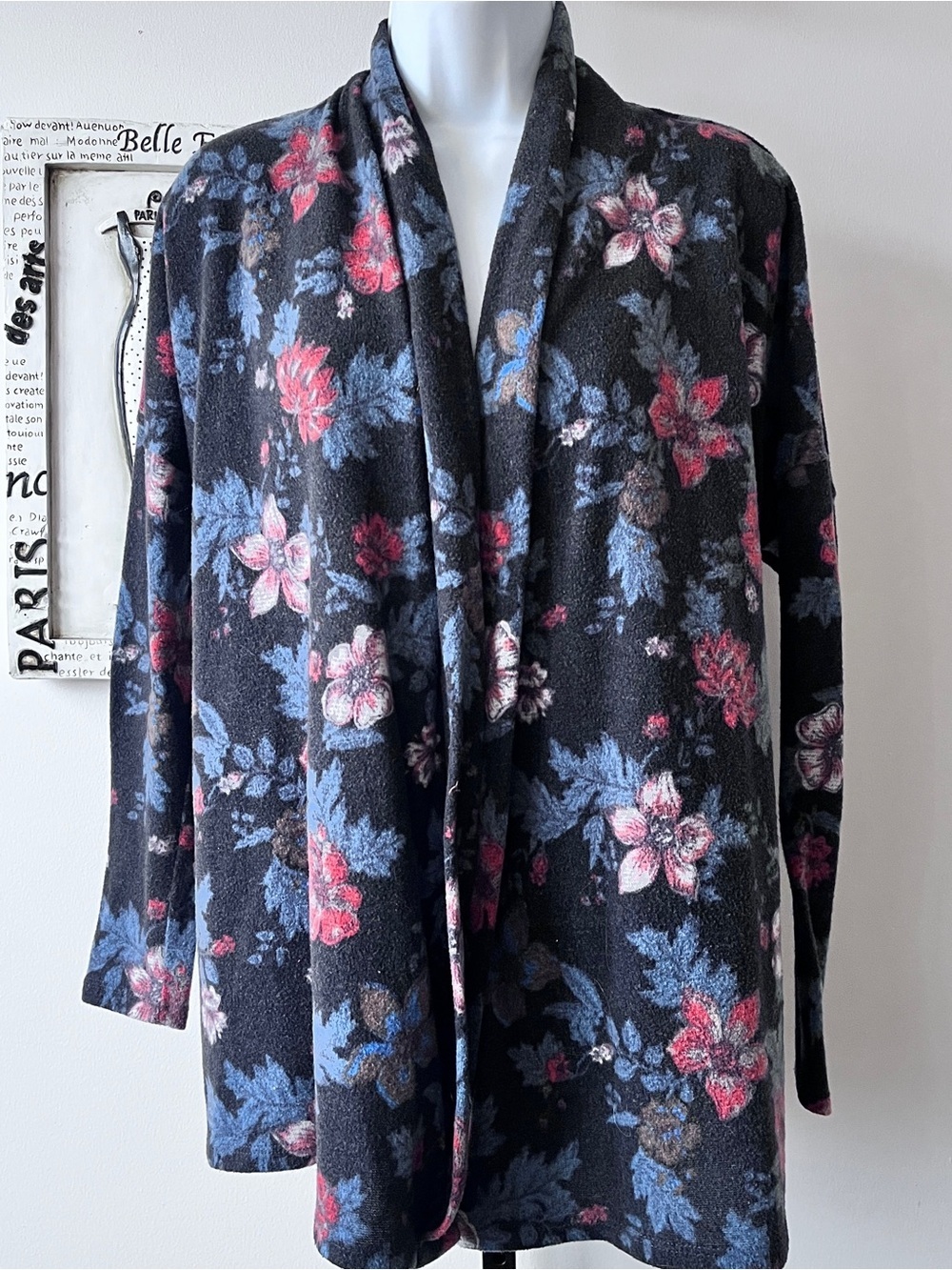 Rokoko By Dazz Women's Floral Open-Front Floral Boho Cardigan Sweater Size L
